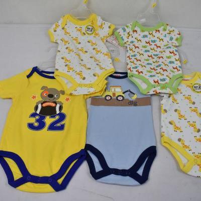 Qty 3 3/6 Mo Onesies, Qty 2 0/3 M Onesies, Animal/Tractor - New