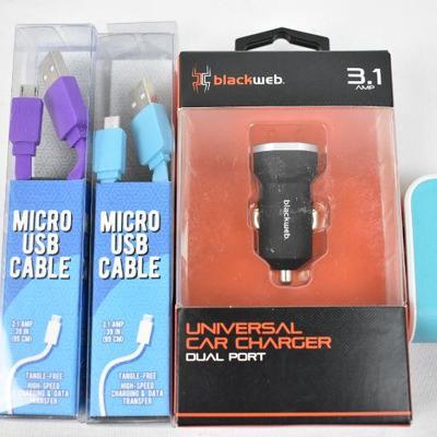 Micro USB Chargers (2), Universal Car Charger, 3-USB Charger Adapter - New