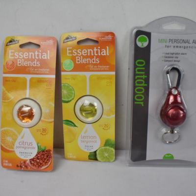 Mini Personal Alarm, 2 Essential Blends Air Fresheners - New