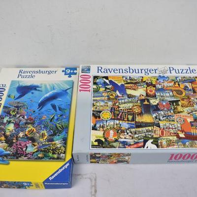 2 Ravensburger Puzzles Dolphin Puzzle 300 pcs & City Signs Puzzle 1000 pcs