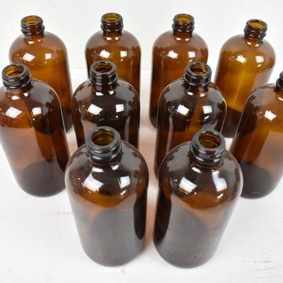 10 Brown Glass Bottles & Caps (16 oz?)