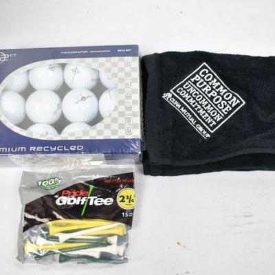 Golf Lot 1: Cleaning Rag, Golf Tees, Premium Recycled Balls