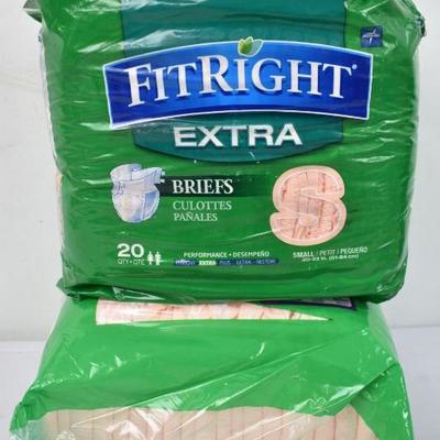 Fit Right Extra Adult Diapers, Small, 20 Count, 2 Pack - Opened