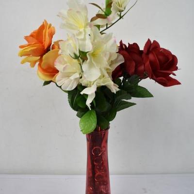 Faux Flower With Red Vase 18