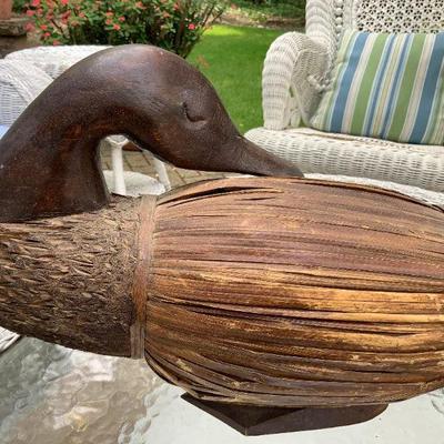 Vintage Hand Made Wood & Bristle Duck Decoration 