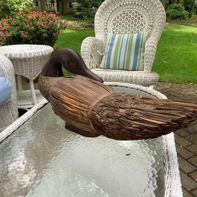 Vintage Hand Made Wood & Bristle Duck Decoration 