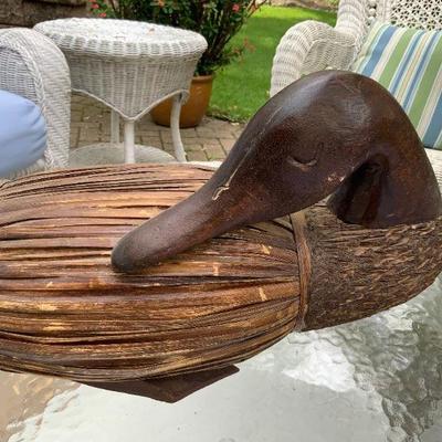Vintage Hand Made Wood & Bristle Duck Decoration 