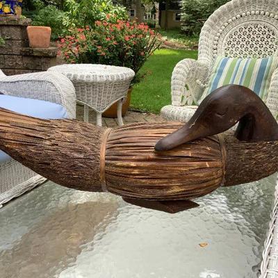 Vintage Hand Made Wood & Bristle Duck Decoration 
