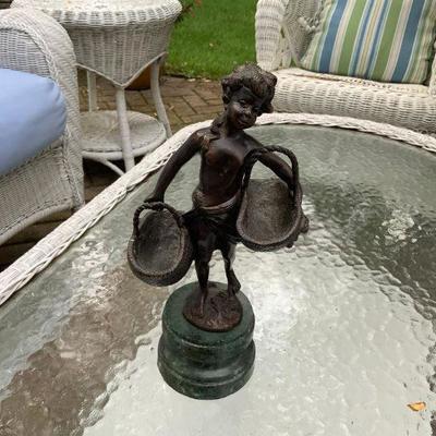 11" Bronze Sculpture on Granite base of young girl carrying food baskets  