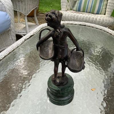 11" Bronze Sculpture on Granite base of young girl carrying food baskets  