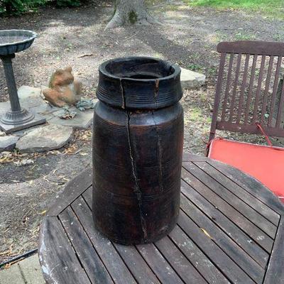 Antique hand made round wooden container  