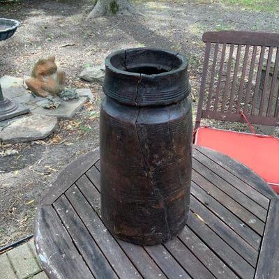 Antique hand made round wooden container  