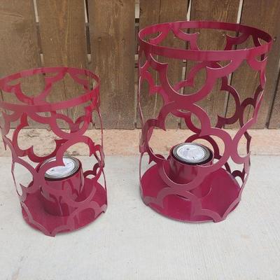 2 Red Metal Lanterns with Single Use Gel Cans