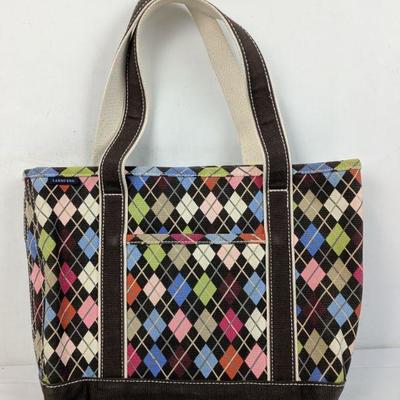 Argyle Brown Tote by Lands' End. High Quality with 3 inside pockets & key clip