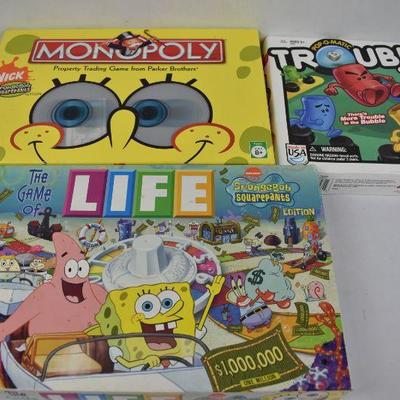 3 Games: Spongebob Monopoly, Spongebob Life, Trouble - Complete