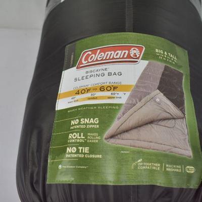 Coleman Biscayne Big And Tall Sleeping Bag 40 to 60 F Degrees - Warehouse Dirt