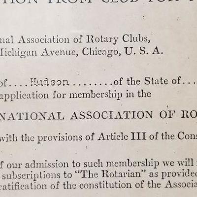 1921 Hudson NY Rotary Club Application