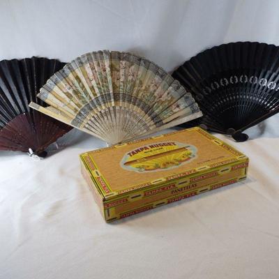 Vintage Fans and Old Cigar Box