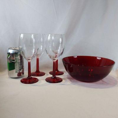 Ruby Glass Bowl with Ruby Stemware