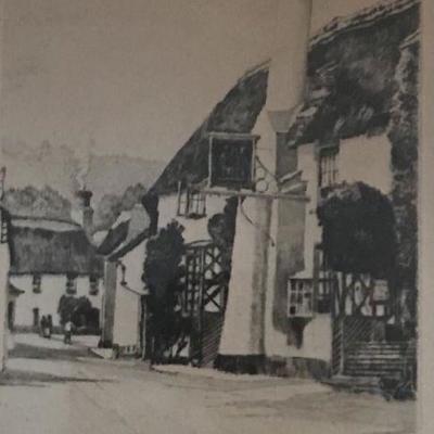 Vintage Signed Etching depicting Polish Barn Village