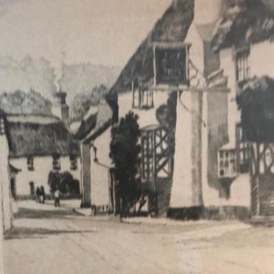 Vintage Signed Etching depicting Polish Barn Village