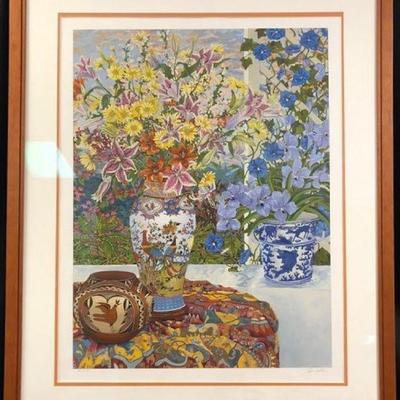 Signed John Powell  Floral lithograph