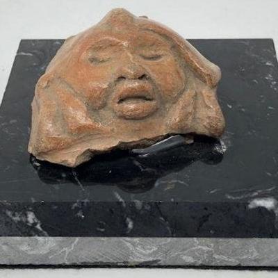Mayan Head Clay Figure w /Marble Base