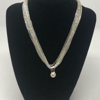 Vintage Silver tone and Pearl Torsade Necklace