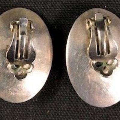 Vintage Amber & Sterling Silver Clip On Earrings