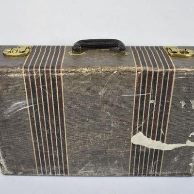 Vintage Brown Striped Hard Side Suitcase