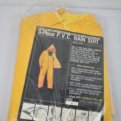 3 PC PVC Rain Suit, Yellow Size Large