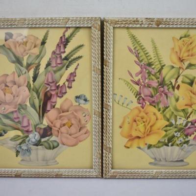 2 Vintage Flower Prints W/ Frame