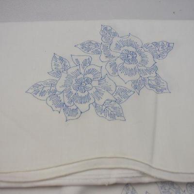 6 White Fabric Pieces with Stamped Images for Stitching/Painting - Vintage