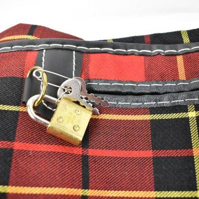 Vintage Garment Bag, Red/Black/Yellow Plaid, Includes Keys, New Condition