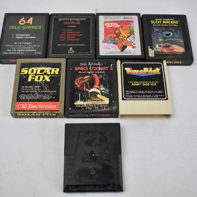 8 Atari 2600 Games: Asteroids -to- Time Pilot, Plus 1 Mystery/No Label