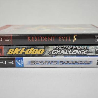 Playstation 3 Video Games, Qty 3: Resident Evil -to- Sports Champions