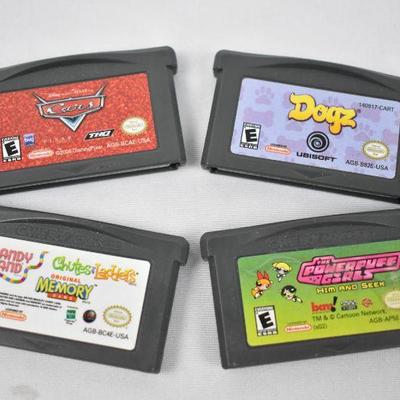 Game Boy Advance Games, Qty 4: Cars, Dogz, Kid's Board Games, & Powerpuff Girls