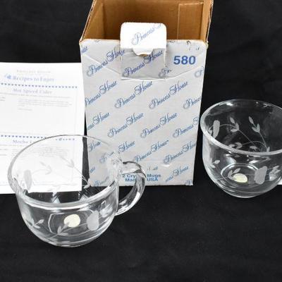 Princess House 2 Crystal Mugs with Etched Leaves/Floral w/ Box