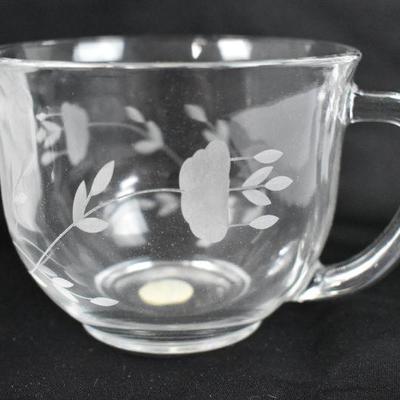 Princess House 2 Crystal Mugs with Etched Leaves/Floral w/ Box