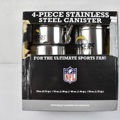 NFL Chargers 4 pc Stainless Steel Canister Set, Dented