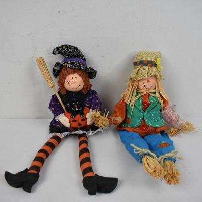 2 Avon Halloween Shelf Sitters, with Boxes: Scarecrow & Witch