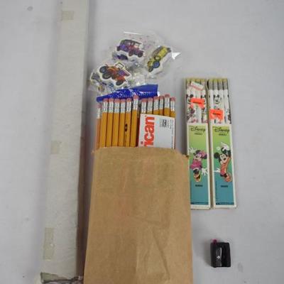 School Supplies: Pencils, Rulers, Sharpener, Erasers