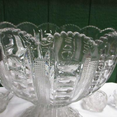 Lot 16 - Heisey Cut Glass Punch Bowl With Stand - Ladle - Cups
