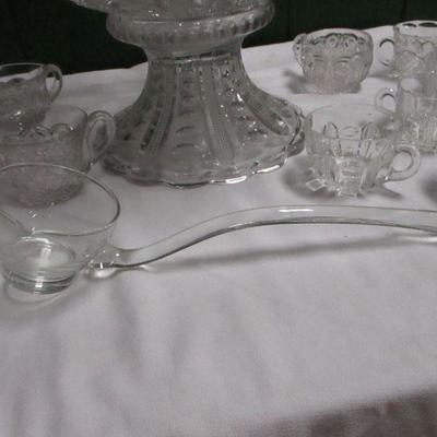 Lot 16 - Heisey Cut Glass Punch Bowl With Stand - Ladle - Cups