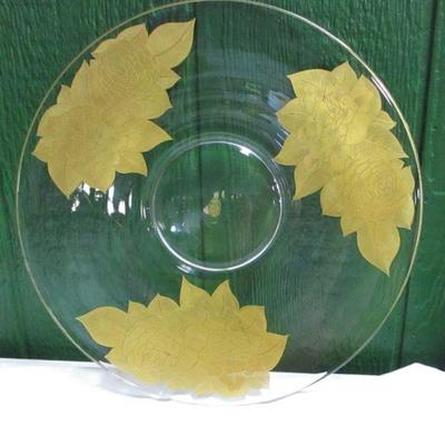 Lot 27 - Round Clear Crystal Platter With Gold Leaves
