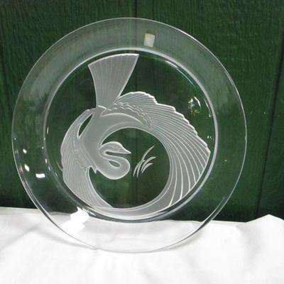 Lot 29 - Round Clear Frosted Crystal Platter - Bird Design