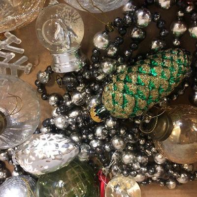 Lot #224 Tray of cut Glass Bulbs and Christmas Ornaments 
