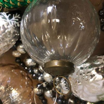 Lot #224 Tray of cut Glass Bulbs and Christmas Ornaments 