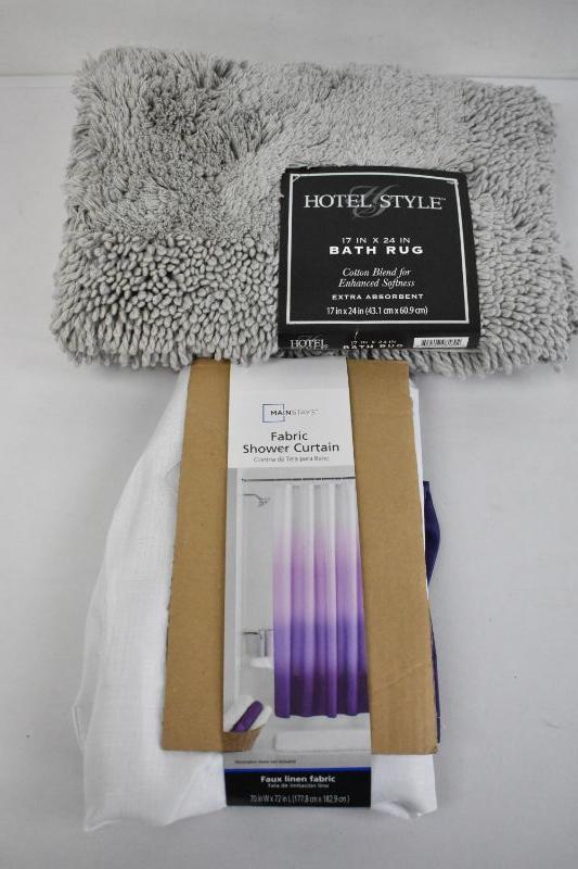 Hotel Style Gray Bath Rug Mainstays Fabric Shower Curtain