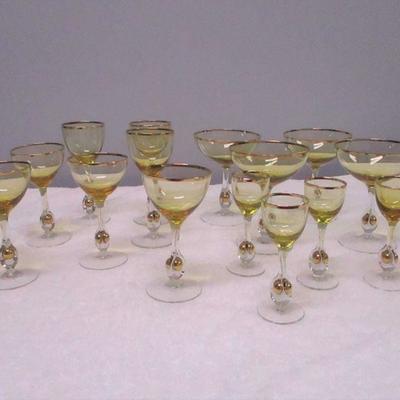 Lot 52 - 15 Piece Italian Amber Cocktail Glasses - Blown Glass 